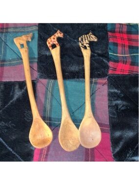 Unbranded Serving Utensils One Size Brown Animal Carved Wooden Spoons